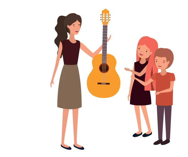Ilustração de crianças aprendendo violão