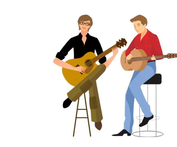 Duas pessoas tocando violão juntas
