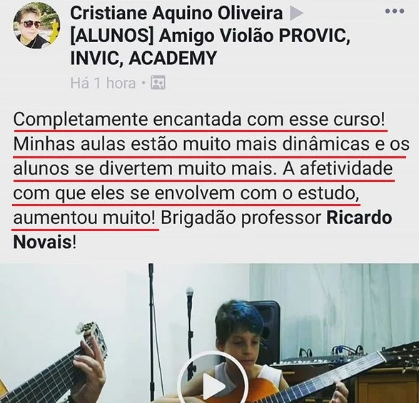 Depoimento de Cristiane Aquino Oliveira sobre o curso Amigo Violão PROVIC