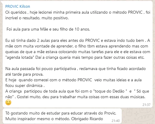 Depoimento de Kilson sobre a primeira aula com o método PROVIC